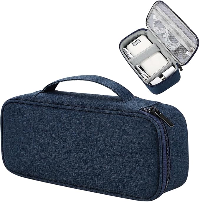 Teskyer Tech Organizer Pouch – Portable Waterproof Electronics Bag with Compartments for Cables, Chargers, Earbuds & Phone (Navy Blue)