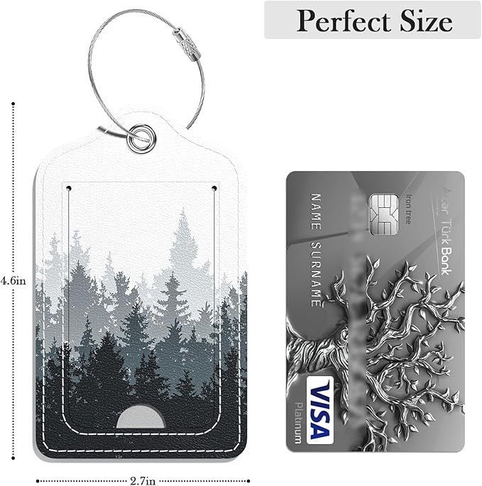 Luggage Tags for Suitcase, 2 Pack PU Leather Travel Cruise Luggage Tag with Privacy Flap, Name ID Label and Metal Loop for Women Men Girls Suitcase Baggage Bag Backpack, Ink Forest