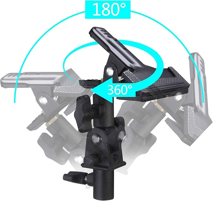 WELLAMKING 2PCS Photo Studio Reflector Holder 180 Rotation Heavy Duty Tripod Metal Clamp Holder with 1/4" & 3/8" Screw Adapter for Photo Studio Screen Backdrop Umbrella Light Stand