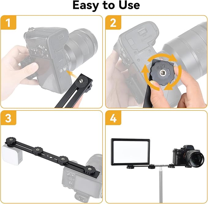 UTEBIT 13 inch Flash Bracket, Long Dual Camera Mount Flash Bracket Extension Bar with 1/4“ Hot Shoe, Straight Flash Brackets 1/4-3/8 Thread Hole Tripod Mount for Camera/LED Light/Microphone