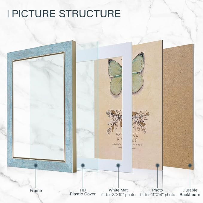 XUANLUO 11x14 Picture Frames Set of 4 Rustic Retro Photo Frame with HD Plastic Cover for Wall Mount and Tabletop Display Family Friends Wedding Gift
