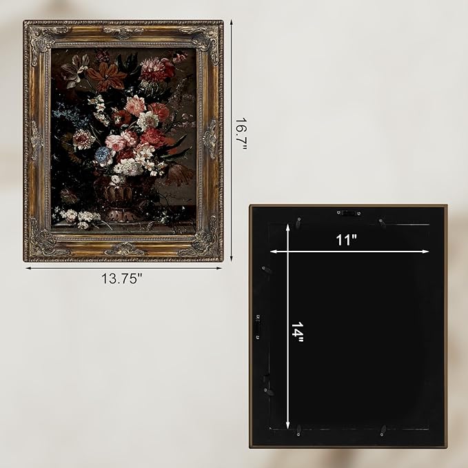 Gothic Gold 11x14 Vintage Picture Frame with Mat for 8x10 or 11 x 14 Photos, Real Glass, Ornate Victorian Baroque Frames for Wall Hanging