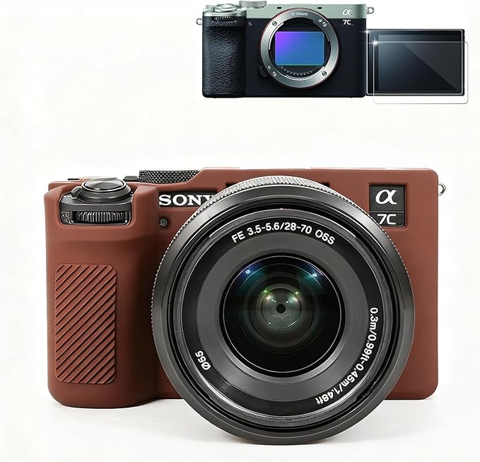 Frevyve Case for Sony A7CII/A7CR Camera Accessories, Soft Silicone Protective Case Skin with Screen Protector, Perfect Fit Sleeve, Lightweight, Anti-Scratch for Sony Alpha 7C II/7CR Cover (Brown)