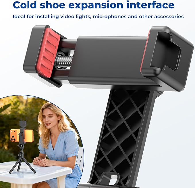 Phone Tripod Mount with Remote Controller, New Universal Smartphone Mount Adapter with Cold Shoe, 360° Rotates Cell Phone Clip Clamp Holder, Compatible with iPhone, Samsung and All Phones