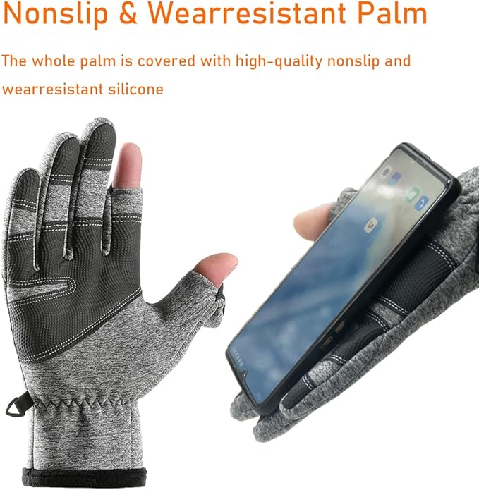 LJCUTE Winter Fingerless Fishing Gloves for Men & Women, Cold Weather Windproof Touchscreen Warm Cycling Gloves for Photography Hunting Ski Motorcycle Driving