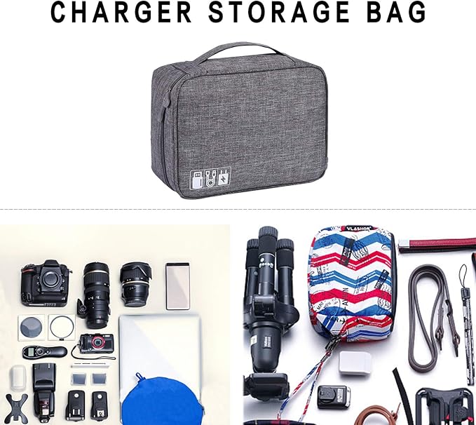 Electronic Accessories Organizer, Portable Travel Cable Storage Bag Tech Pouch with Adjustable Compartments Water-Resistant Handbag for Smart Device Cords Chargers Hard Drives Gadgets