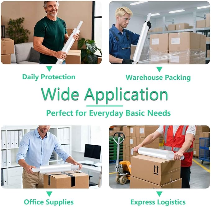 2 Rolls Stretch Film Wrap with Handles 15"x 1200ft, Heavy Duty Clear Plastic Wrap, Shrink Wrap for Pallet Wrap, Moving Furniture, Suitcases, Donations & Storage, Stretch Wrap for Shipping & Travel