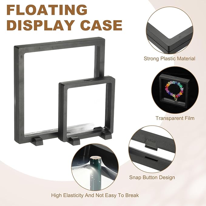 PATIKIL 2Pcs Floating Display Case, 4.3 Inch Jewelry Display Case Stand Challenge Coin Holder Frames Transparent Small Storage Box 3D for Necklace Bracelets Pendants, Light Yellow/White