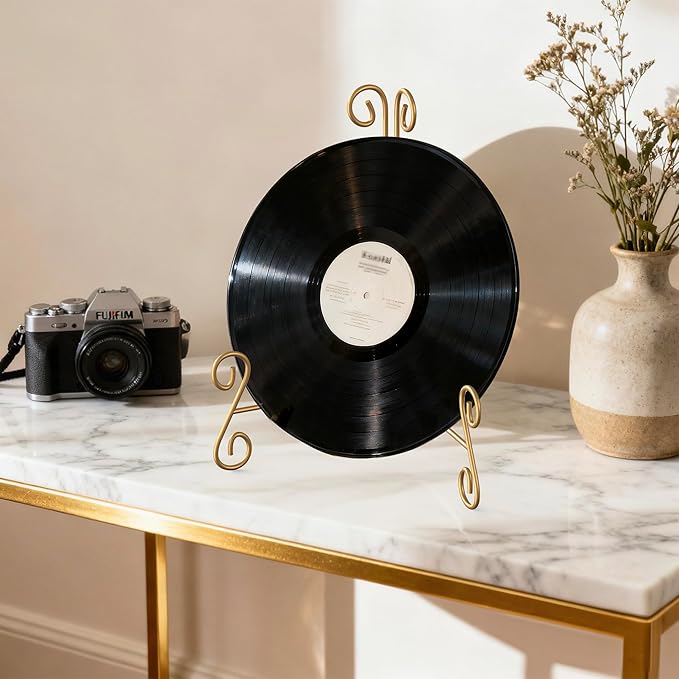 Gold Plate Stand, 8 Inch Decorative Holder for Displaying Platters, Heavy-Duty Metal Easel Stand for Picture, Photo Frame, Books and Round Objects, 2-Packs