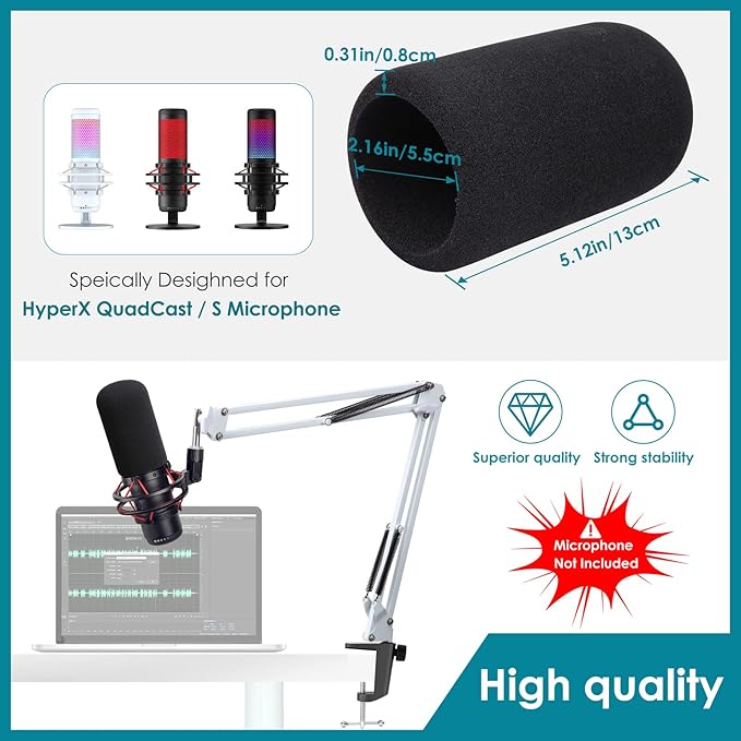 White Boom Arm for HyperX QuadCast S - White Mic Arm Compatible with Hyperx Quadcast White Microphone, Premium Microphone Boom Arm Stand by YOUSHARES