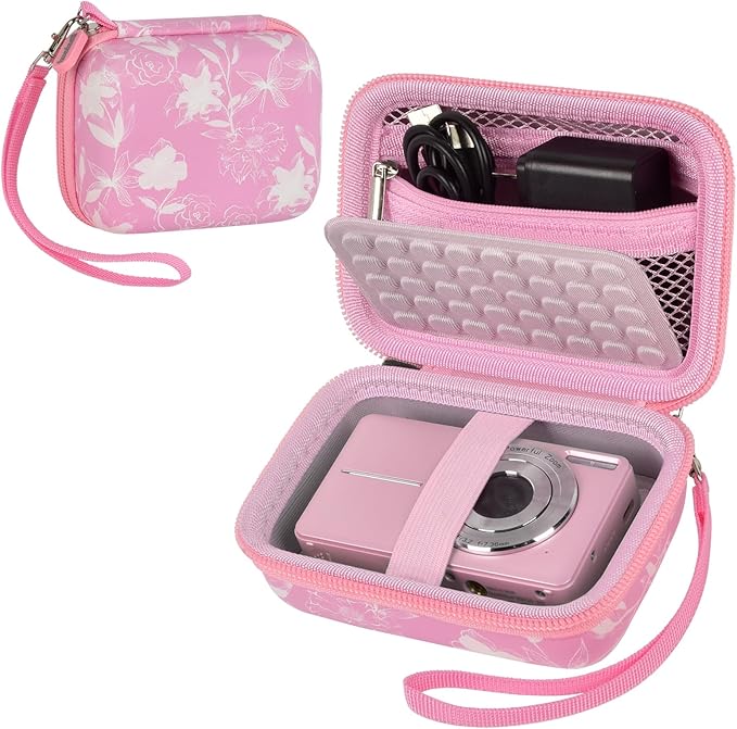 Digital Camera Case Compatible with CAMKORY/ for Lecnippy/ for Lecran/ for KODAK PIXPRO/ for Qumcou/ for WONNIE Point & Shoot Cameras, Small Compact Camera Pouch for SD Card Accessories (rose pink)