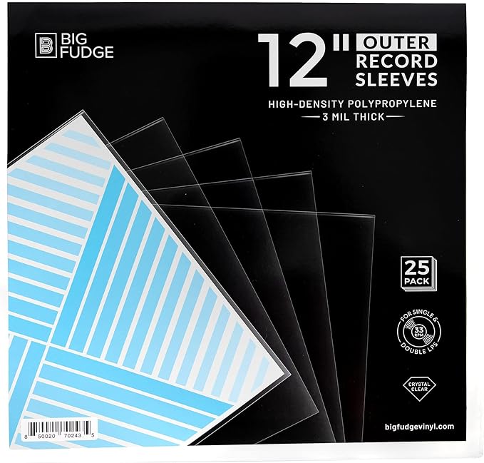 Big Fudge 12" Vinyl Record Sleeves - Outer Sleeves 25 Pack -Crystal Clear High-Density Polypropylene Vinyl Covers - Accessories Protect LP Albums from Dust, Dirt & Scratches