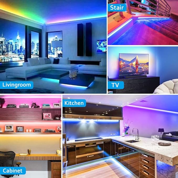 10 PCS RGB Under Cabinet Lighting Kit, App and Remote Control Led Strip Lights, Music Sync Color Changing Led Lights with ETL Listed Power Adapter, for Cabinet, Counter, Shelf, 16.4ft