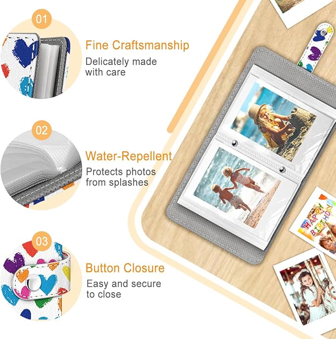 Lebrocoli Love Hearts Small Photos Album for 2x3 Inch Films, 56 Pockets Mini Cute Albums Book for Polaroid Fujifilm Instax Mini Instant Camera Printer, Kpop Photocard Pictures Binders Holders Storage