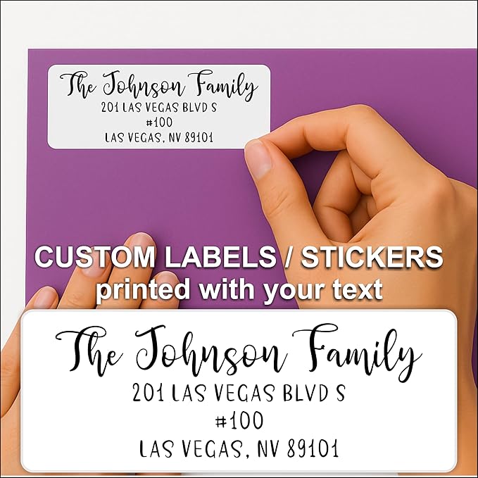 Personalized Return Address Labels - White Custom Printed Name and Home Address Stickers for Wedding, Personal and Business (250, Joyful Script)