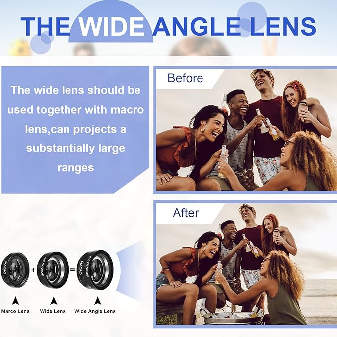 Flutesan 2 Pack Universal 3 in 1 Camera Lens Kit Phone Camera Shot Clip Fisheye Macro Wide Angle Lens Cell Phone Shot Attachments Compatible with Most Smartphones for Video, Live Show, Vlog