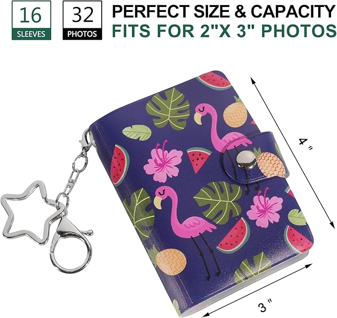 Mini Polaroid Instax Photo Album Book Holds 32 Photos for 2x3 Fujifilm Instax Mini 12 11 9 40 99 90 8 7 Evo LiPlay Instant Camera, Polaroid Snap PIC-300 Z2300 Instant Camera. (Flamingo, 1 Pack)