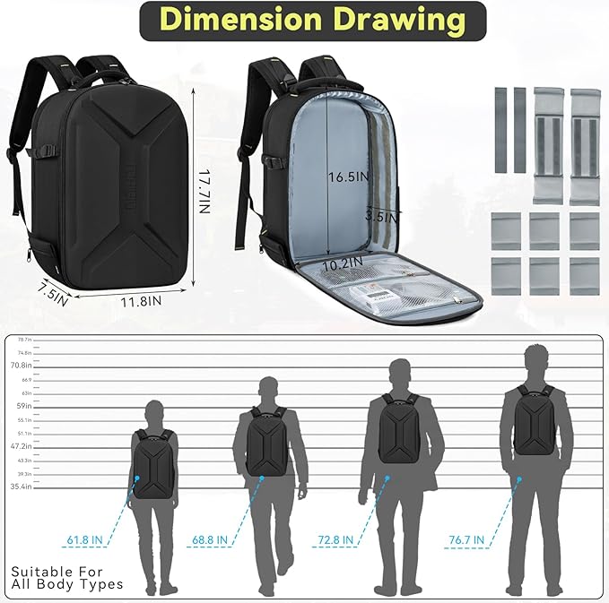 Camera Backpack, Hardshell DSLR Photography Camera Bag with Rain Cover, Waterproof Hard Shell Camera Case with Tripod Holder & 15.6" Laptop Compartment Compatible with Canon/Nikon/Sony/DJI Mavic Drone