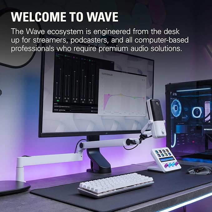 Elgato Wave Mic Arm LP White - Premium Low Profile Microphone Arm with Cable Management, Desk Clamp, Versatile Mounting and Fully Adjustable, perfect for Podcast, Streaming, Gaming, Home Office