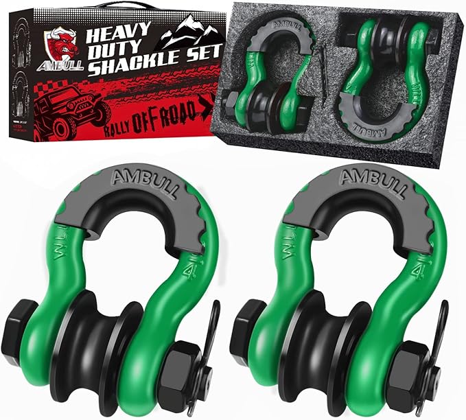 Upgraded Snatch Block, 3/4" D Ring Shackle (2 Pack) 22,000lb Break Strength with Towing Pulley, Heavy Duty Offroad Recovery Accessory for Truck, Tractor, ATV & UTV (DarkGreen)