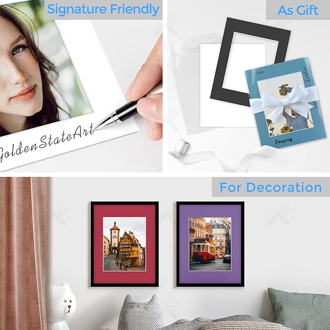 Golden State Art, Acid Free, Pack of 5, 11x14 Mixed Color Picture Mats Mattes with White Core Bevel Cut for 8x10 Photo + Backing + Bags