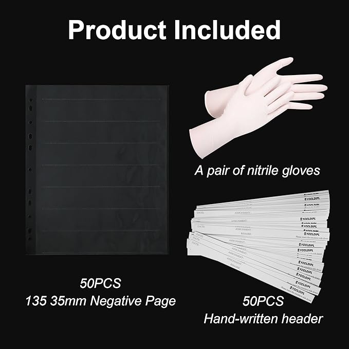 Archival Quality 35mm Negative Preservers – 50 Acid-Free Storage Sheets with Free Gloves, Compatible with Camera Film Negatives