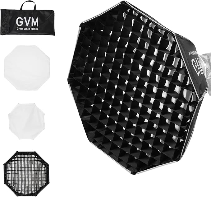 GVM Soft Boxes Lighting, Bowens Mount with Honeycomb Grid, Compatible with P80S/ SD80D/SD80S/GVM-G100W/GVM-PR150R/GVM-PRO-SD200B/GVM-PRO-SD300B and Other Bowens Mount Light, Suitable for studio Photog