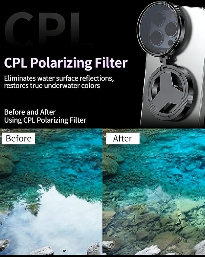 Anti-Glare Magnetic Phone Filter – Reduces Unwanted Reflections Cpl Polarizing Camera 52mm Rotatable Foldable Lens Mobile Compatible Quick Mount Portable Circular Enhances Colors Attachment(2pcs)