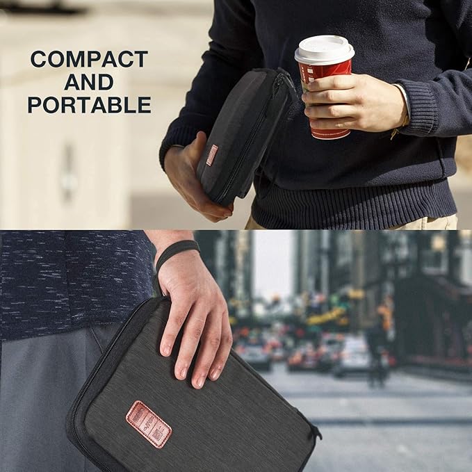 Travel Cable Organizer Bag Double Layer Waterproof Portable Electronic Accessories Organizer for USB Cable Cord Phone Charger Headset Wire SD Card with 10pcs Cable Ties(Black10.6x8 in)