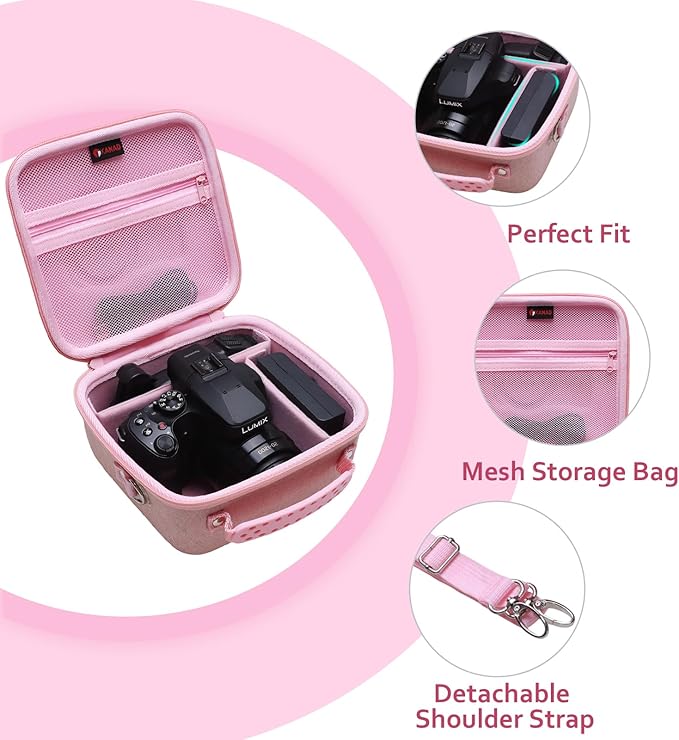 XANAD Hard Camera Case Bag Compatible with Canon EOS Rebel T7/ T100/ R50/ R50 V/RP/ R8/ R6 Mark II/ R7/ R10 DSLR Mirrorless Cameras, for Canon Sony Kodak Panasonic Nikon DSLR Mirrorless Camera, Pink