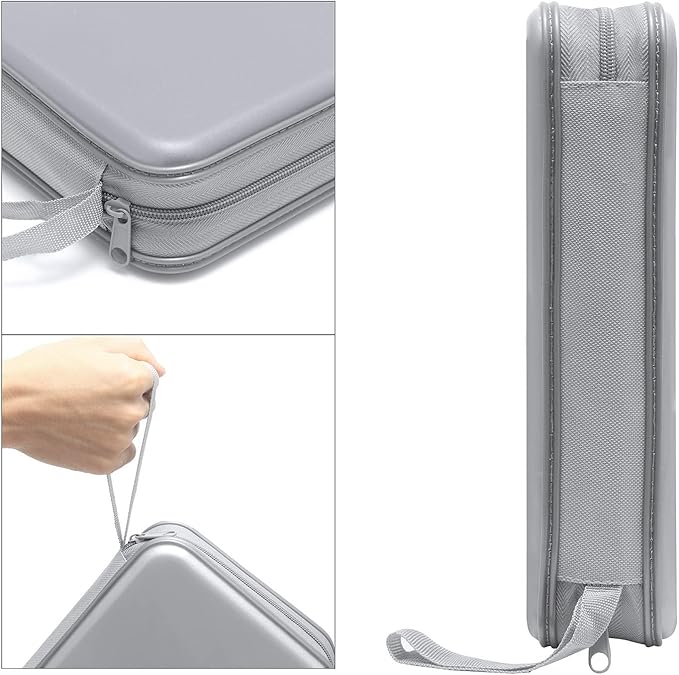 CD Case, Siveit DVD Case Holder 96 Capacity Hard Plastic CD DVD Disc Cases Storage Binder Wallet for Car Home Office Travel (Grey)