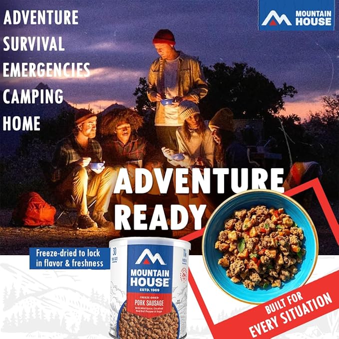 Mountain House Freeze-Dried Pork Sausage #10 Can – 25 Servings per Can – Fully Cooked, Ready-to-Eat Emergency Canned Food Supply – High-Protein Canned Meat for Camping, Hiking, Survival,– 30-Year Taste Guarantee – Made in USA – Pack of 6