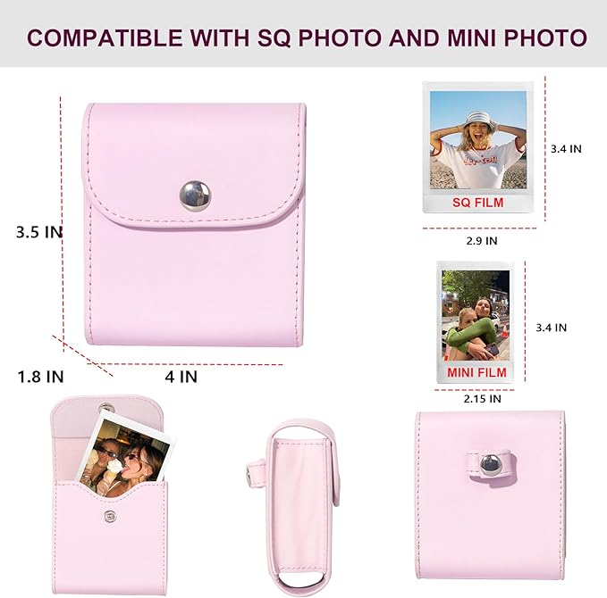 WOGOZAN Square Album for Fujifilm Instax Square/SQ1/SQ40/SQ6/SQ10/SQ20/SP-3 Instant Camera 2.9x3.4 Inch Films for Instax Square Film, Photo Album for Polaroid Mini Pictures, SQ Photo Pouch Bag (Pink)