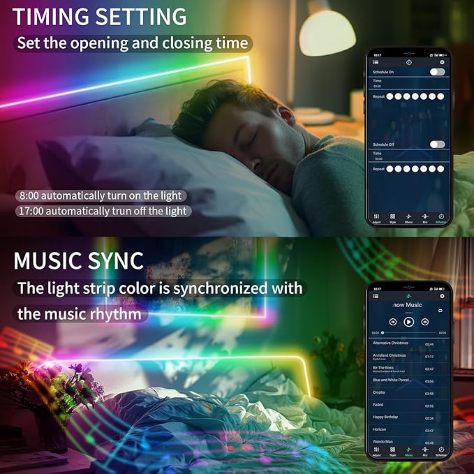 40ft COB RGB+IC LED Strip Lights, Bright Dream Color COB LED Light Strip with RF Remote App Control Music Sync Color Changing for Game Room Bedroom Kitchen Lighting Home Decor（2 Rolls）