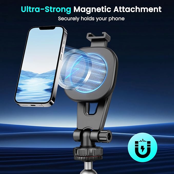 Victiv Magnetic Phone Tripod Mount with Cold Shoe, Adjustable iPhone Tripod Holder Adapter with 1/4” Screw, Camera Phone Mount for iPhone, Camera, Tripods