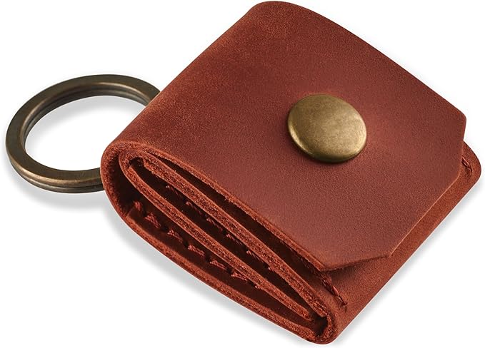Leather SD Card Holder Keychain, SD Card Case Key Fob, Micro SD Card Holder Organizer, SD Card Storage Case, Memory Card Case Cover, Travel Memory Card Case (Cognac)