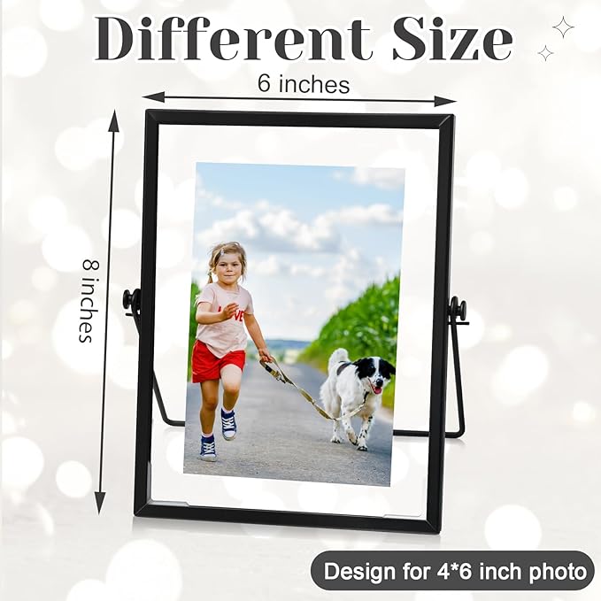 Hoteam 12 Pack 6 x 8 Inch Black Floating Frame for Photo 4 x 6 Inch, Glass Floating Picture Frame Collection Vintage Metal Minimal Ornate Easel for Wedding Gift Pictures Photos Desk Tabletop Display