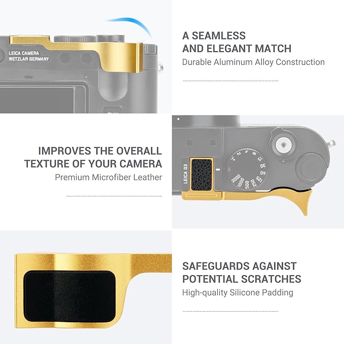 JJC Deluxe Metal Thumb Up Grip for Leica Q3 43/Q3/Q2 Cameras, Hot Shoe Thumb Rest Support Grip for Stable and Safe Hand Hold, with Anti-Scratch Silicone Pad, Not Affect The Use of Camera Buttons
