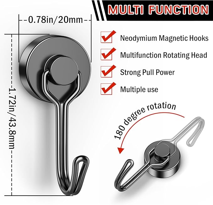 FINDMAG Magnetic Hooks, 40lb+ Black Magnetic Hooks for Classroom, 2026 Cruise Essentials, 10 Pack Strong Magnet Hook Heavy Duty, Neodymium Magnet Hooks for Cruise, Workplace, Home Storage, Kitchen