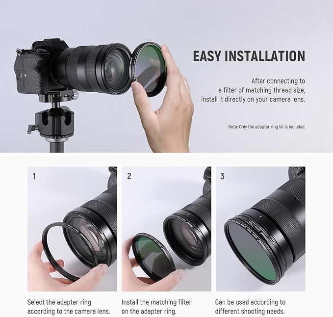 NEEWER 7PCS Step Up Rings Filter Adapter, 49-52mm, 52-55mm, 55-58mm, 58-62mm, 62-67mm, 67-72mm, 72-77mm Threaded Premium Anodized Aluminum Frame