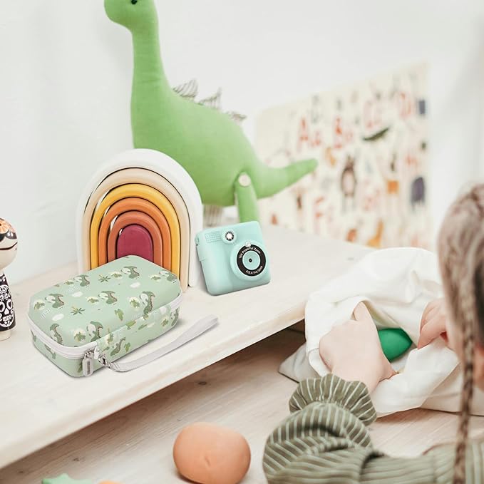 Case Compatible with ESOXOFFORE for Dylanto for Anchioo for WEEFUN for GKTZ for Amzelas for Mafiti Instant Print Camera for Kids, Film Camera Storage Holder Organizer Bag (Box Only)- Green Dinosaur