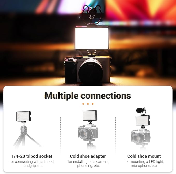 JJC RGB Video Light, 360°Full Color 24 Effects 2600mAh Rechargeable 2500-8500K Magnetic LED Camera Light, 1/4" Screw Mount Cold Shoe Light, Portable Light for Photography Video Streaming