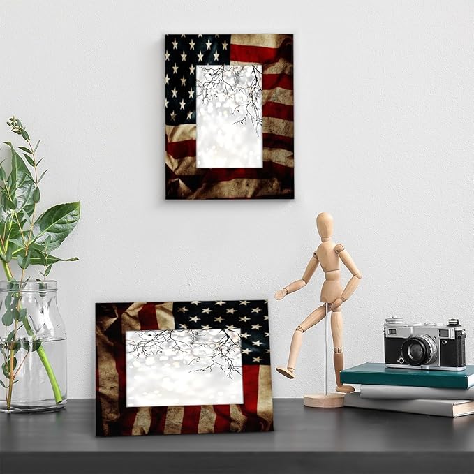 11x14 Picture Frame American Flag Home Gallery Wall Tabletop Decor with Stand Hanging Hook for Photos Certificate Poster Collage Display-Vintage US Flag Frame