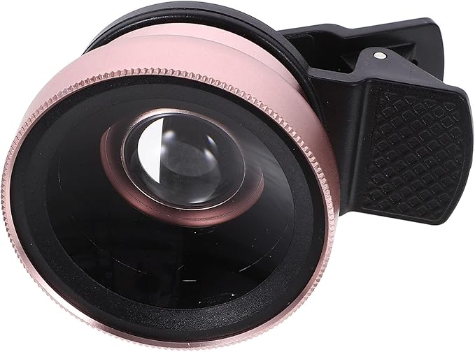 Kisangel Clip-on Phone Lens 37mm Wide Angle 0.45x Macro 2-in-1 Camera Lens for Smartphones and Tablets Rose Gold with Clamp Compatible for Mobile Photography