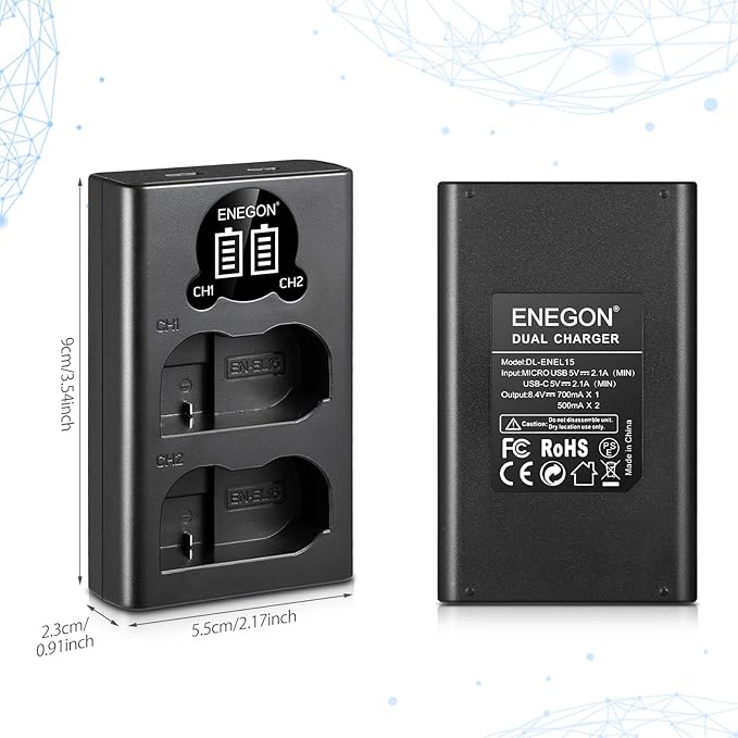 ENEGON EN-EL15 /EL15a/EL15b/EL15c LCD USB Charger Compatible with Nikon Z6, Z7,D7500 D7000, D7100, D7200 D500, D600, D610, D750,D780 D800, D810,D850 Digital Cameras