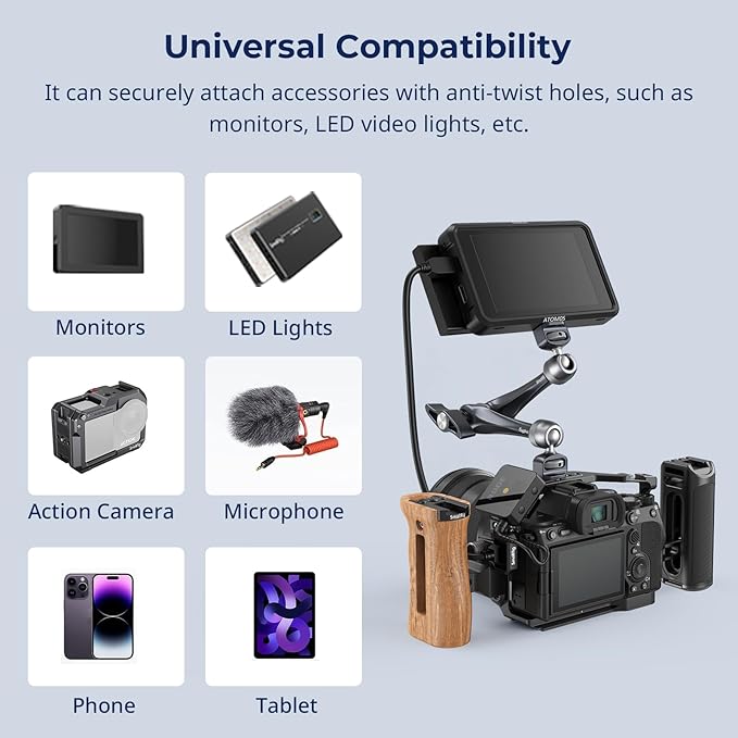 SMALLRIG 11" Rosette Magic Arm, Camera Monitor Mount, Articulating Arm with 1/4"-20 and 3/8"-16 Locating Screw for ARRI, Max Load Capacity 3kg Friction Arm, for Cameras, Monitors, LED Lights