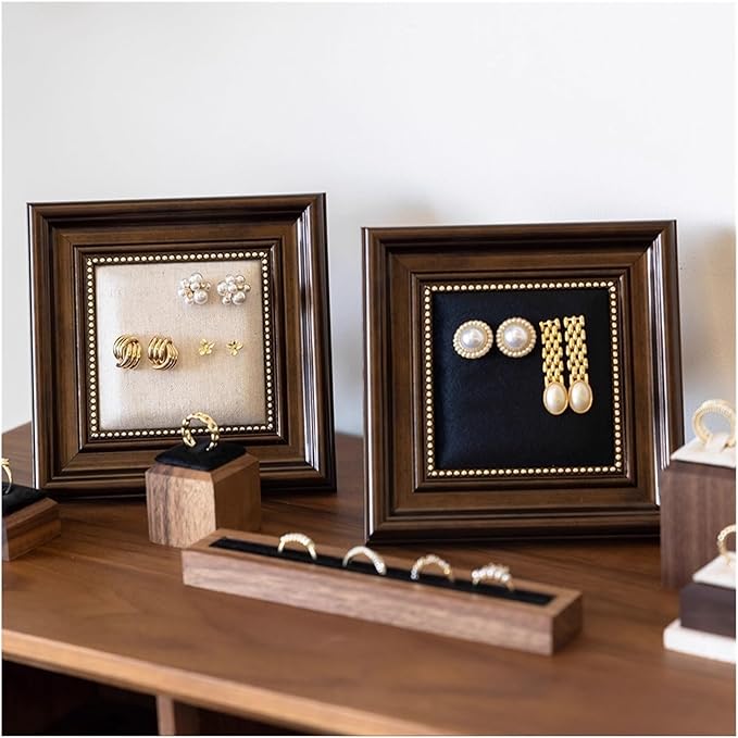Jewelry Display Stand Set Photo Frame Accessories Vintage Stall Counter Photography Props Earrings Ring Holder(Black)
