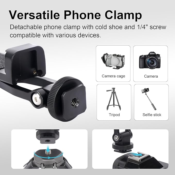 Mini Camera Tripod Kit, All Aluminum Desk Tripod with 360° Phone Holder for DSLR/Action Camera/Cellphone, Phone Tripod Stand Selfie Stick for Video Recording/Vlogging, Max Load 11lbs (SY027)