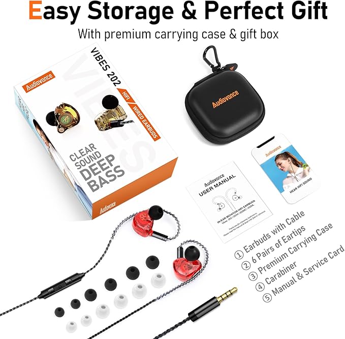 Vibes 202M Wired Earbuds - HiFi in Ear Monitor Headphones - Noise Isolating Ear Buds w/ Mic - Clear Sound, Deep Bass & Comfort-Fit Gaming Earphones - MMCX to 3.5mm & Silver Plated Cord, Carrying Case