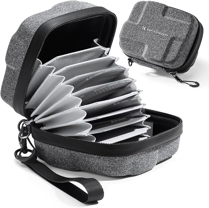 K&F CONCEPT 10 in 1 Lens Filter Case, Hard Shell Camera Filter Pouch Up to 95mm with Hand Strap, Waterproof Camera Lens Filter Storage Wallet for ND UV CPL Filter Pouch